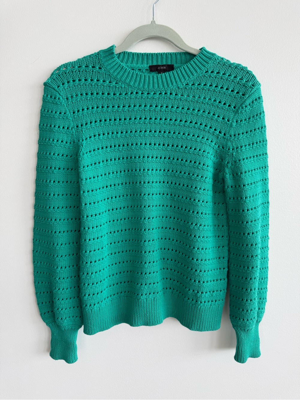 J. Crew Balloon Sleeve Pointelle Open-Knit Crewneck Sweater NWOT
